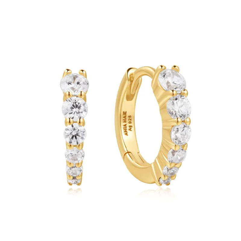 Glamorous Earrings For Cocktail Parties-Gold Graident Pave Huggie Earrings