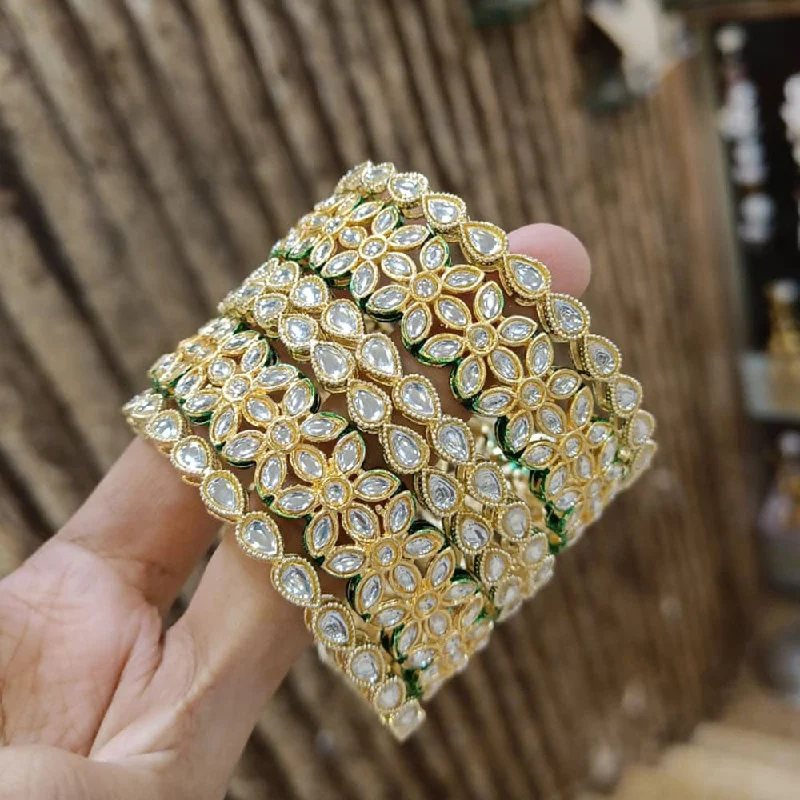 Gorgeous Opal Bangles For Luxury Glam-Pooja Bangles Gold Plated Kundan Stone Bangles Set