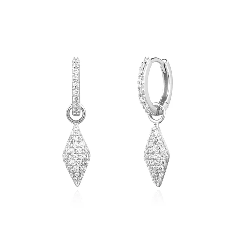 Silver Gemstone Earrings For Glam Looks-Silver Pave Sparkle Drop Huggie Earrings