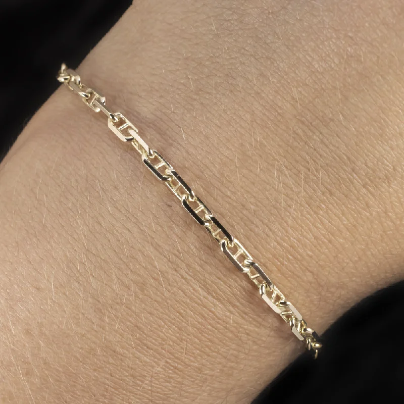 Stunning Beaded Cuff Bracelets For Bold Style-MARINER LINK CHAIN BRACELET SOLID 14k YELLOW GOLD 3.1mm 5.4 GRAM ANCHOR CLASSIC