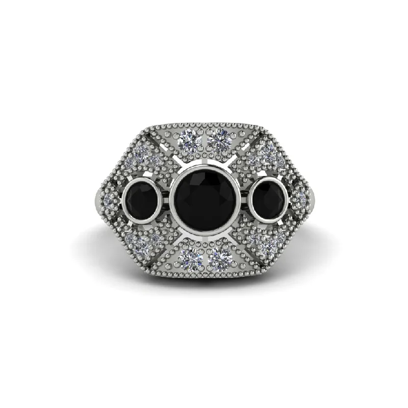 Custom Diamond Rings For Personalized Glam-Black Diamond Art Deco Geometric Engagement Ring - Haven No. 9