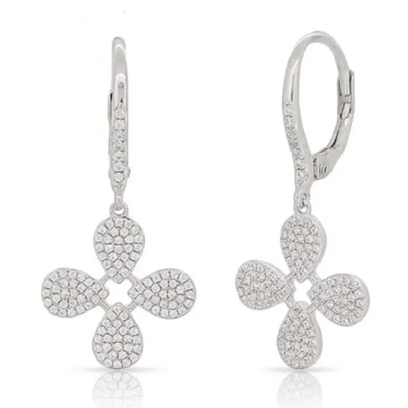 Sparkling Stud Earrings For Evening Glam-White Gold Diamond Clover Earrings