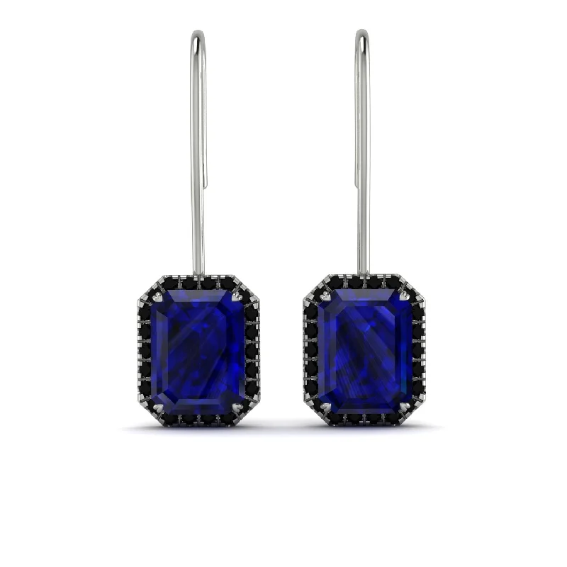 Stylish Earrings For Night Events-Halo Emerald Cut Sapphire Earrings - Izabella No. 45