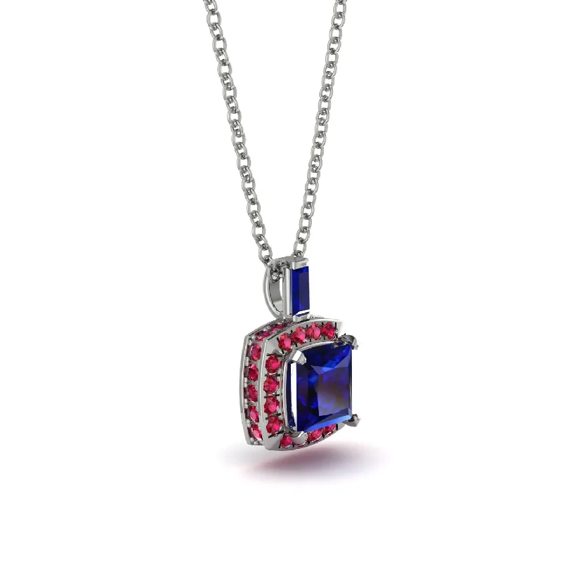 Hidden Halo Princess Cut Sapphire Necklace - Georgia No. 60