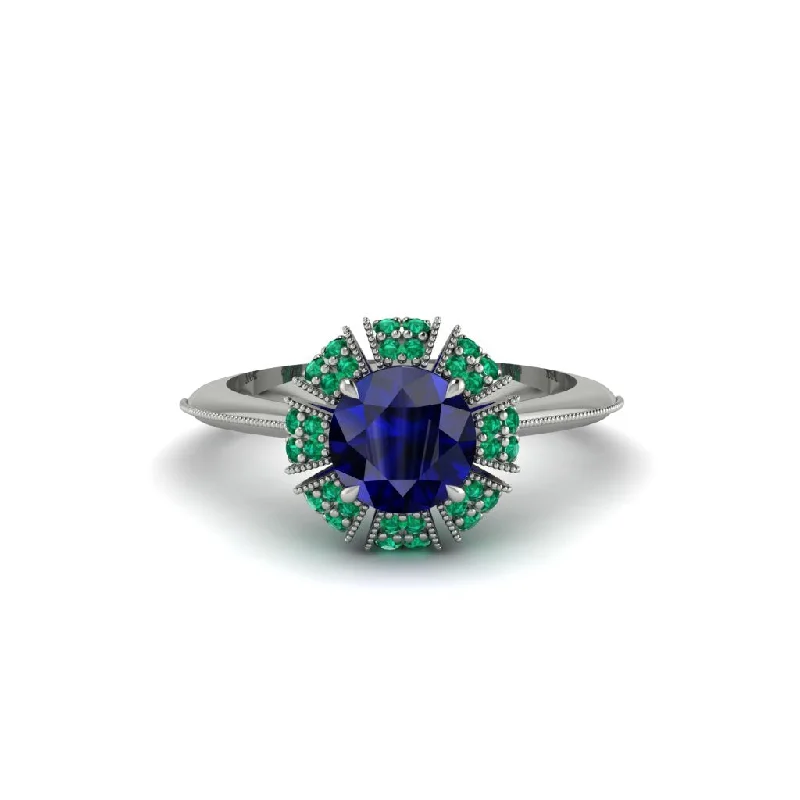 Bold Wedding Rings For Fashion-Forward Couples-Emerald Crown Halo Engagement Ring - Annie No. 30