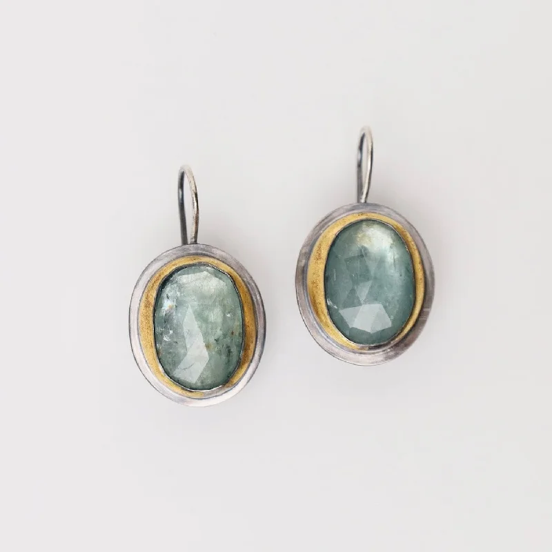 Colorful Earrings For Summer Fashion-Green Kyanite Crescent Rim Hook Earrings