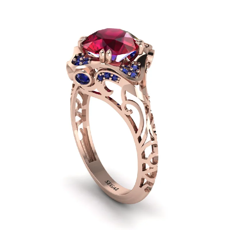 Stunning Platinum Rings For Special Occasions-Ruby Ornate Filigree Engagement Ring - Evie No. 71