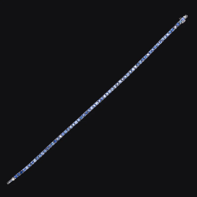 Classic Sterling Silver Bracelets For Timeless Elegance-5.20ct SAPPHIRE TENNIS BRACELET 14k WHITE GOLD NATURAL CLASSIC CORNFLOWER BLUE