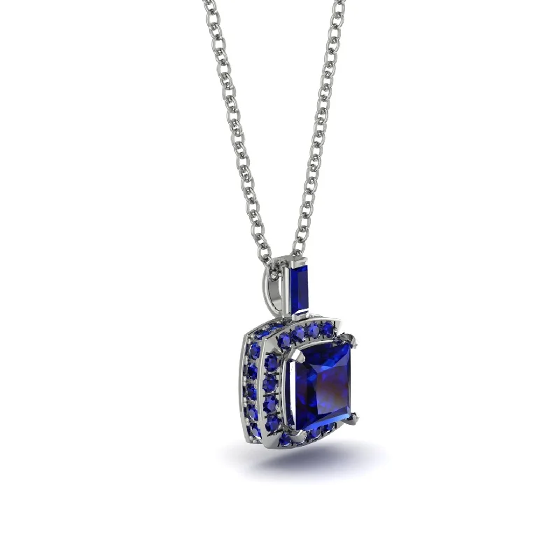 Hidden Halo Princess Cut Sapphire Necklace - Georgia No. 75