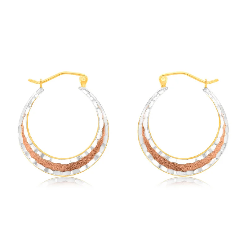 Gold Drop Earrings For Luxurious Fashion-9ct Yellow Rose And White Gold Silverfilled Diamond Cut Hoop Earrings