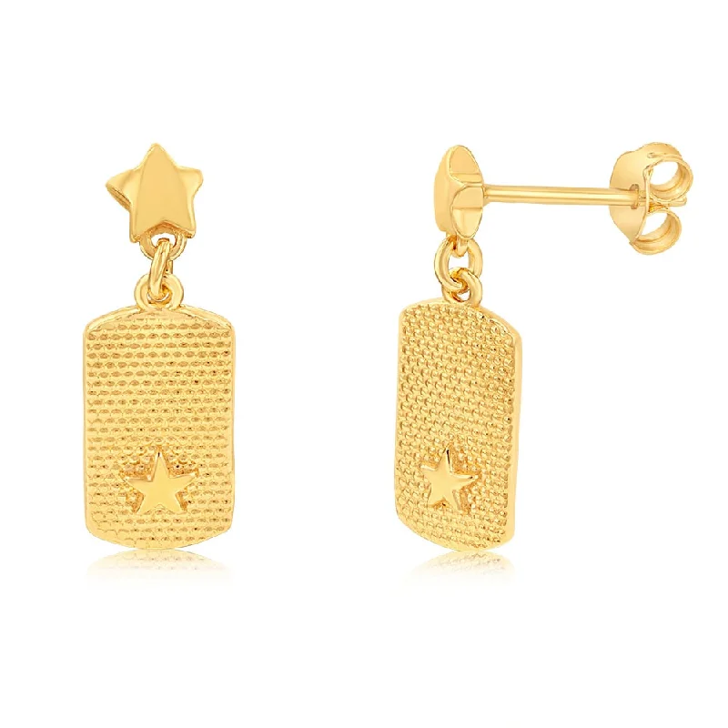 Classic Hoop Earrings For Timeless Style-Sterling Silver Gold Plated Star Dogtag Stud Earrings