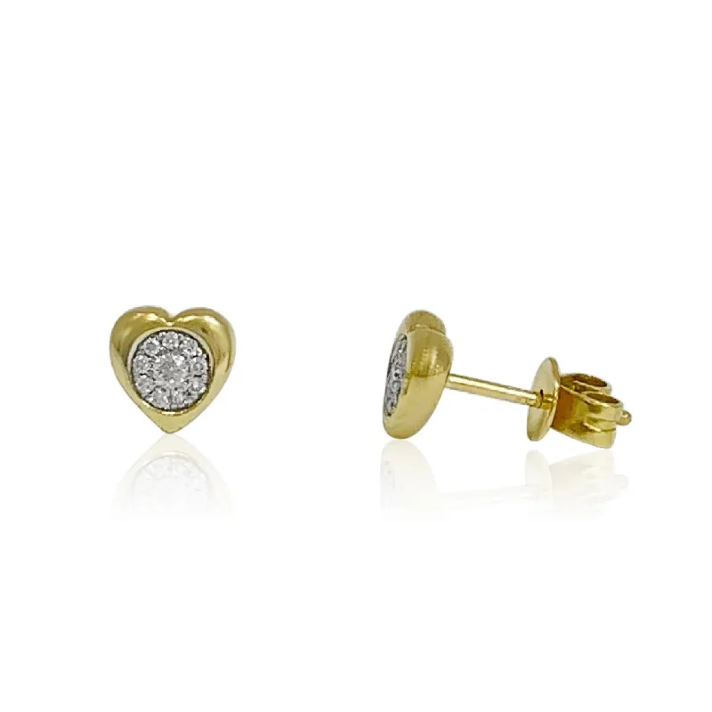 Beautiful Dangle Earrings For Night Parties-Yellow Gold Diamond Heart Earrings