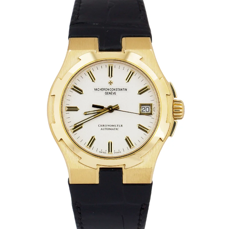 Simple Leather Watches For Casual Chic-Vacheron Constantin Overseas 37mm WHITE 18K Yellow Gold Leather Watch 42042