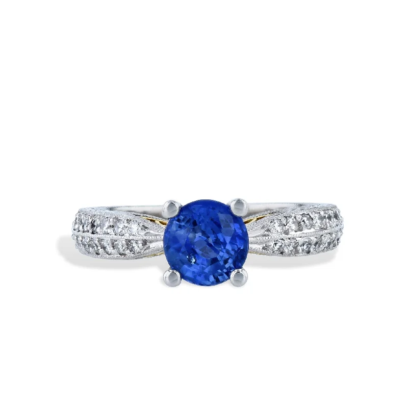 Bold Rose Gold Rings For Statement Fashion-Blue Sapphire Diamond Platinum Estate Ring