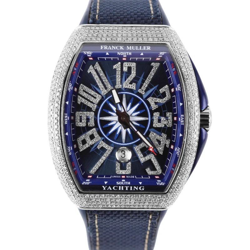 Custom-Engraved Men’s Watches For Meaningful Gifts-Franck Muller Vanguard YACHTING Steel Blue DIAMONDS 44mm V 45 SC DT AC BL Watch