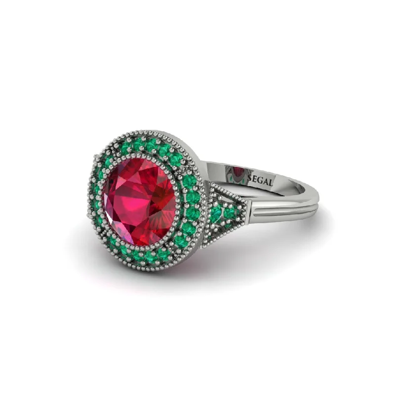 Beautiful Wedding Bands For Bridal Looks-Round Cut Ruby Milgrain Halo Engagement Ring - Maggie No. 27