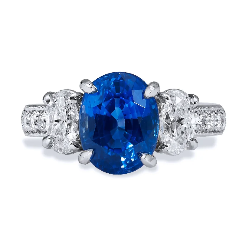 Stunning Cocktail Rings For Glamorous Parties-4.32 Carat Madagascar Blue Sapphire and Diamond Ring