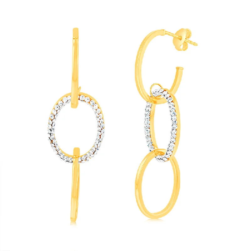 Artistic Dangle Earrings For Casual Outfits-9ct Yellow Gold Silverfilled Crystal Triple Circle Drop Earrings