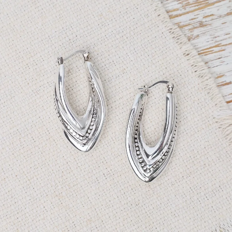 Stunning Gemstone Earrings For Evening Wear-Electroform Oval Patterned Hoop Earrings