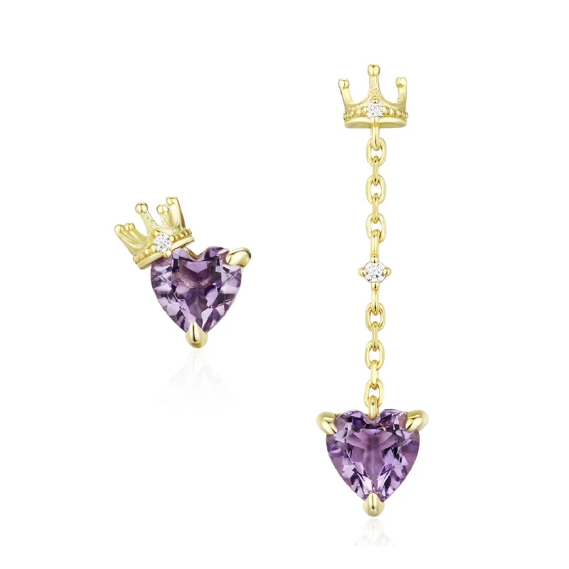 Simple Gemstone Earrings For Elegant Style-Heart of the Realm Amethyst Earrings (Yellow Gold)