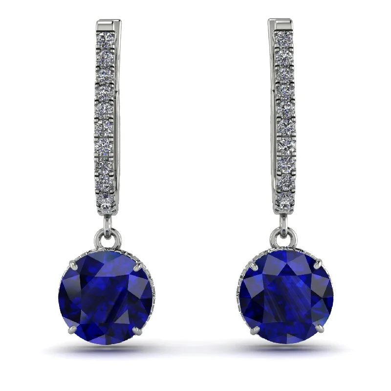 Large Hoop Earrings For Trendy Fashion-Sapphire Dangle Earrings With Hidden Halo - Adaline No. 15