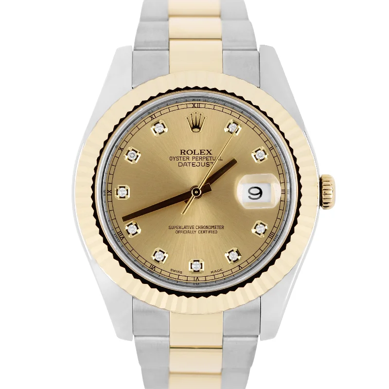 Beautiful Luxury Watches With Diamond Encrustations-Rolex DateJust II Two-Tone 18k Gold Steel Champagne DIAMOND 41mm 116333 Watch