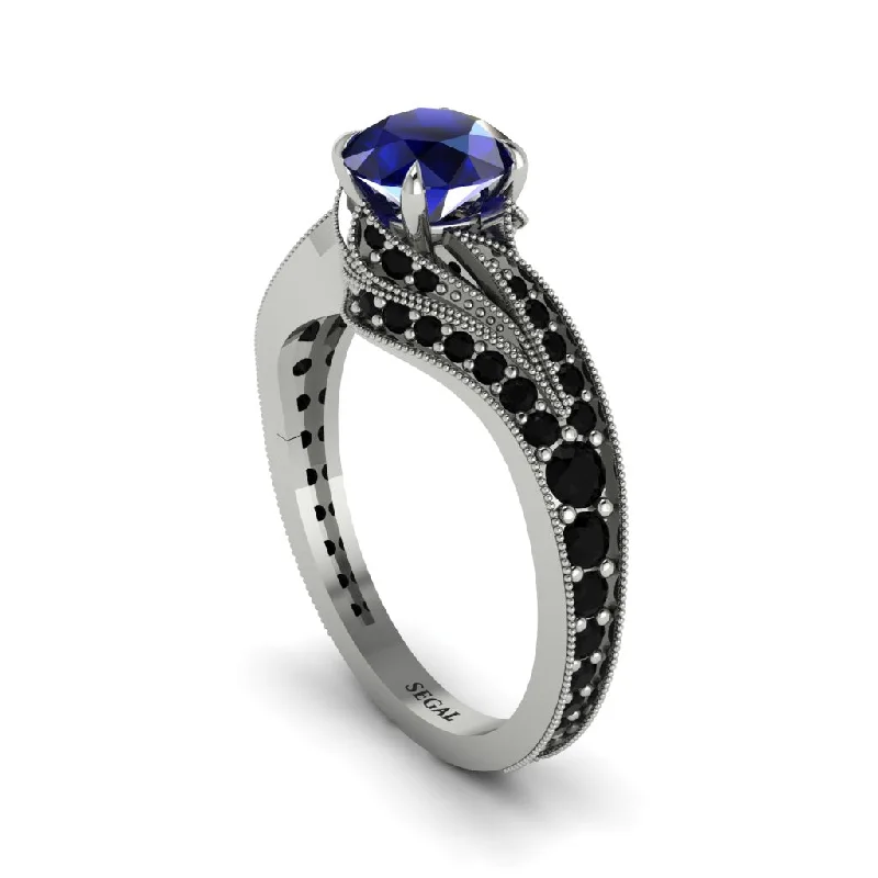 Sparkling Sapphire Rings For Bridal Fashion-Black Diamond 14K Gold Pave Engagement Ring - Magnolia No. 45