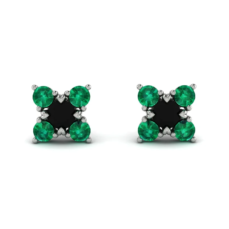 Elegant Gemstone Earrings For Weddings-Geometrical 5 Black Diamonds Stud Earrings - Noa No. 24