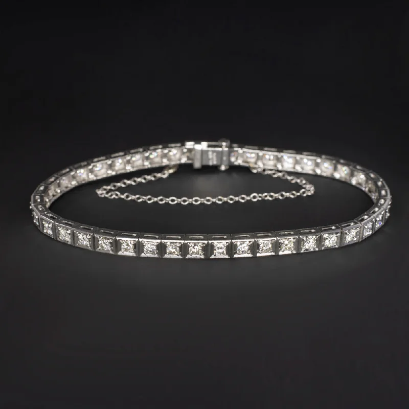 Stunning Cuff Bracelets For Minimalist Fashion-2.5ct VINTAGE DIAMOND TENNIS BRACELET G VS PLATINUM CLASSIC ROUND BRILLIANT CUT