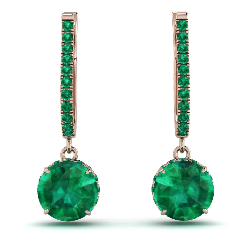 Unique Gold Earrings For Vintage Style-Emerald Dangle Earrings With Hidden Halo - Adaline No. 20