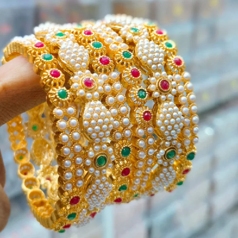 Stunning Gold Bangle Sets For Wedding Glam-Kavita Art Gold Plated Pota Stone And Pearls Bangles Set