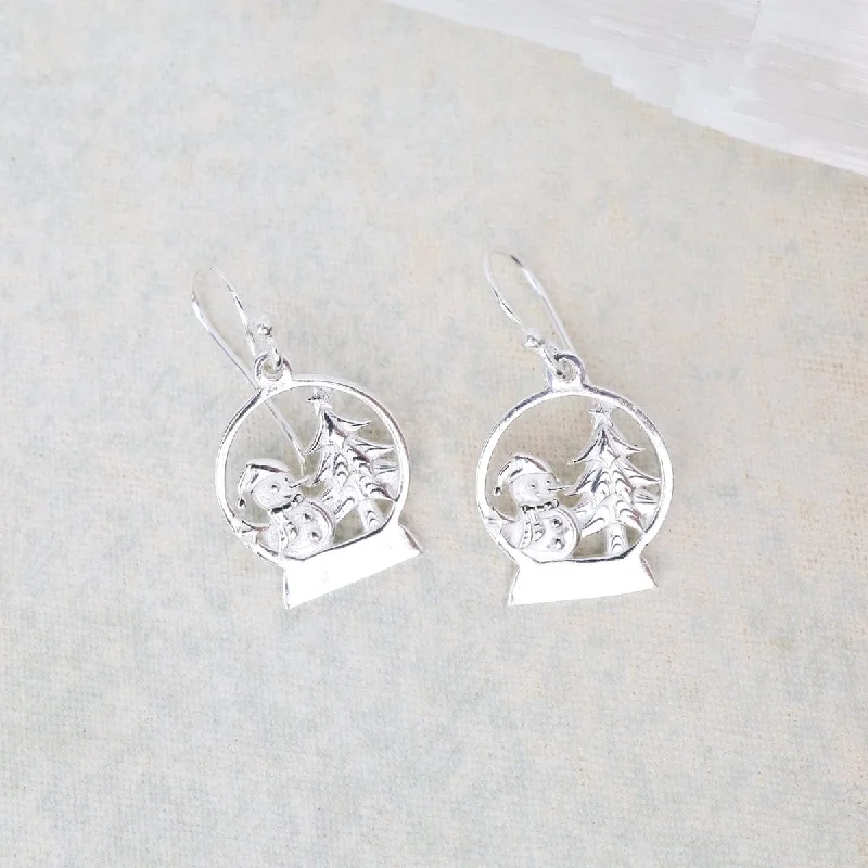 Bohemian Earrings For Free-Spirited Style-Sterling Silver Tree & Snowman Drop Earrings