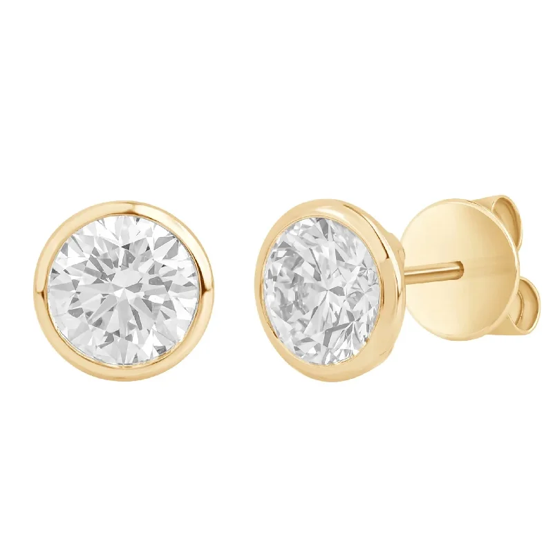 Geometric Earrings For Modern Appeal-Yellow Gold Diamond Bezel Stud Earrings