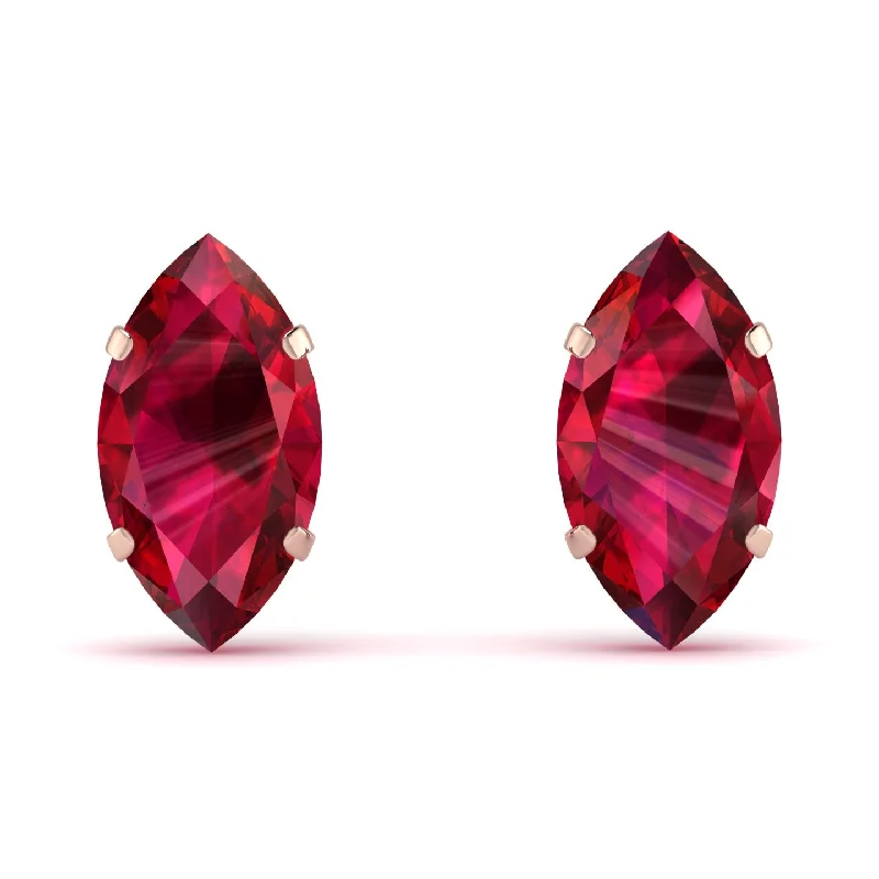 Lightweight Gold Earrings For Comfortable Wear-Hidden Halo Marquise Ruby Earrings - Journey No. 41