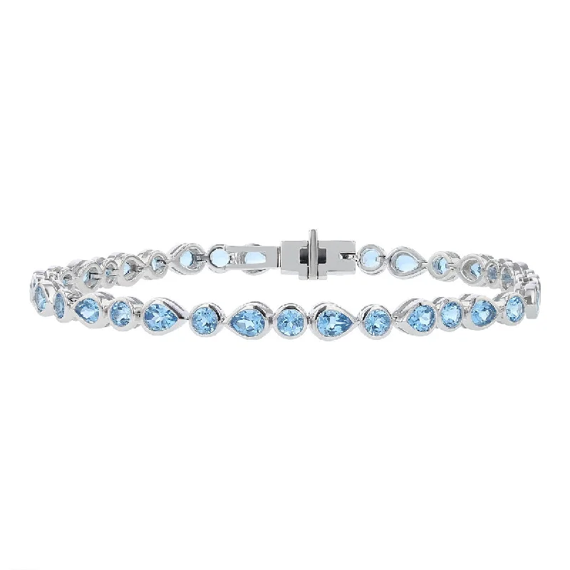 Timeless Diamond Tennis Bracelets For Special Occasions-Blue Topaz 14K White Gold Bracelet