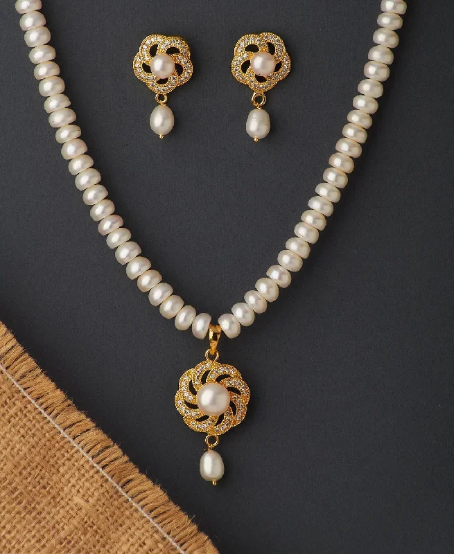 Floral Real Pearl Necklace Set