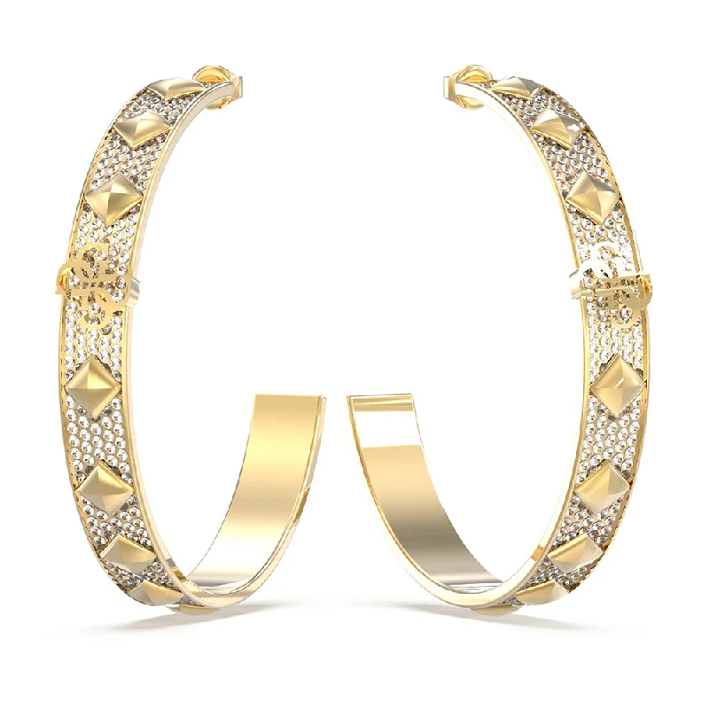 Luxury Earrings For Fine Jewelry Lovers-Guess Stainless Steel Gold Plated 60mm 4G Pave Hoop Earrings