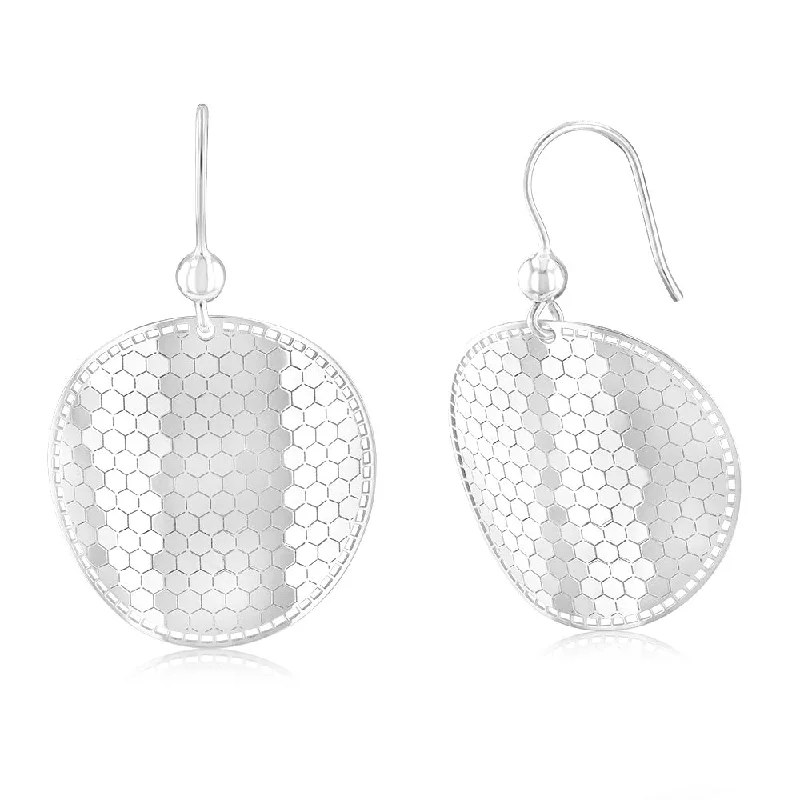 Vintage Drop Earrings For Classic Style-Sterling Silver Mosaic Pattern Disc hook Earrings