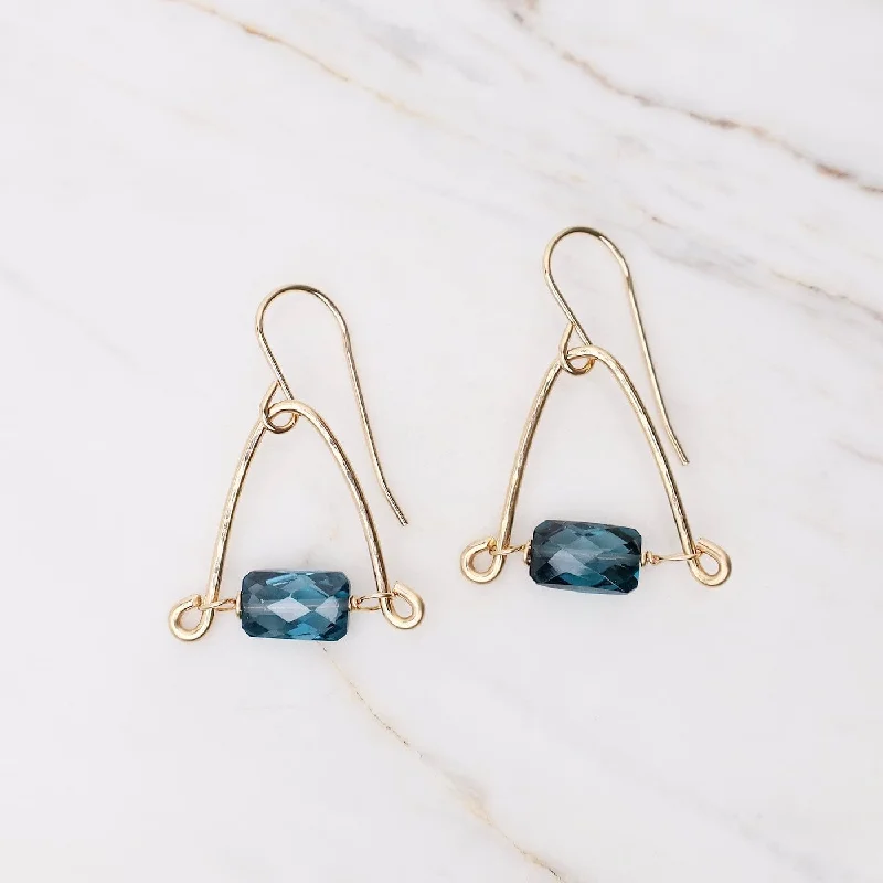 Stunning Earrings For Formal Gatherings-Hand Forged Arch Earrings with Rectangular London Blue Topaz