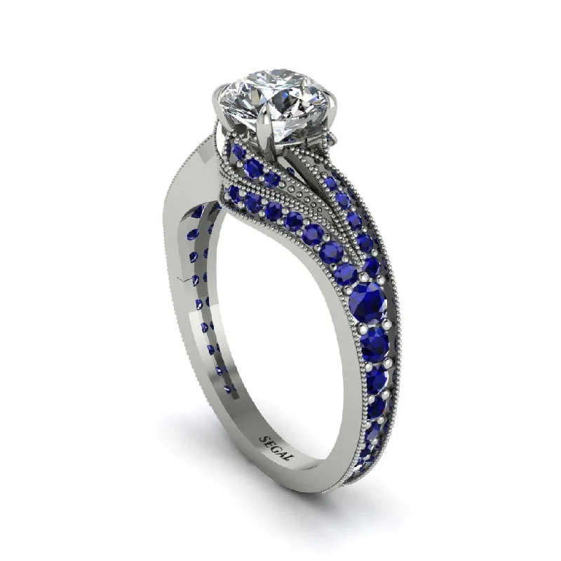 Elegant Wedding Rings For Special Occasions-Sapphire 14K Gold Pave Engagement Ring - Magnolia No. 63