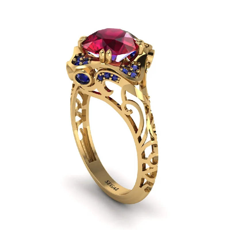 Classic Wedding Rings For Timeless Glam-Ruby Ornate Filigree Engagement Ring - Evie No. 70