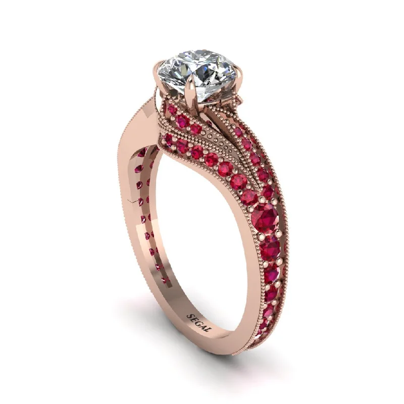 Luxury Engagement Rings For Fashionable Brides-Ruby 14K Gold Pave Engagement Ring - Magnolia No. 47