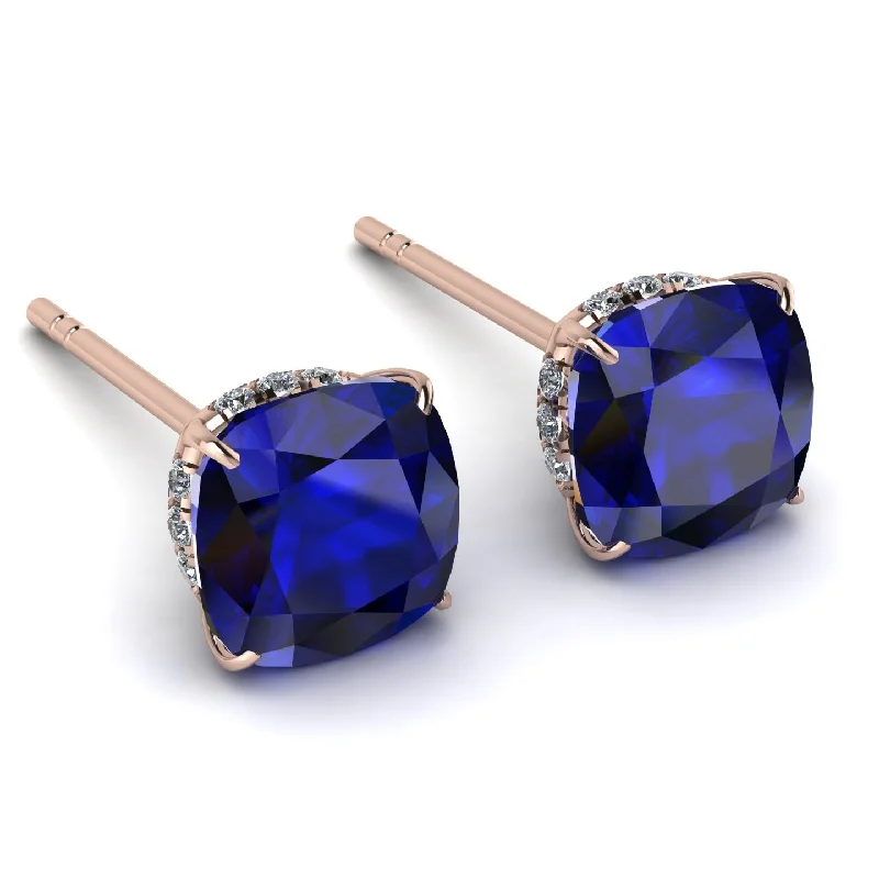 Designer Earrings For Luxury Jewelry-Hidden Halo Cushion Sapphire Earrings - Alivia No. 14