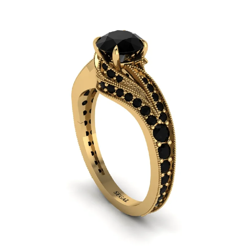 Simple Wedding Rings For Minimalist Couples-Black Diamond 14K Gold Pave Engagement Ring - Magnolia No. 37