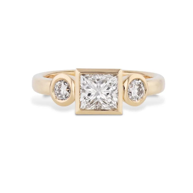 Classic Solitaire Engagement Rings For Timeless Appeal-Square and Round Bezel Set Diamond Engagement Ring