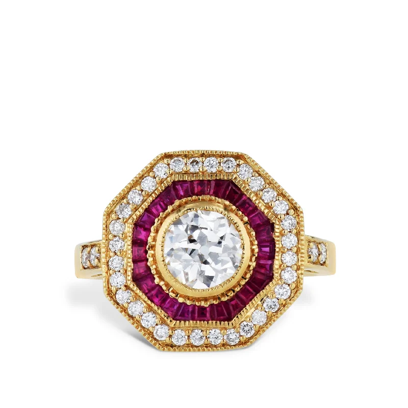 Sparkling Rings For Special Events-Ruby and Diamond 18k Yellow Gold Ring