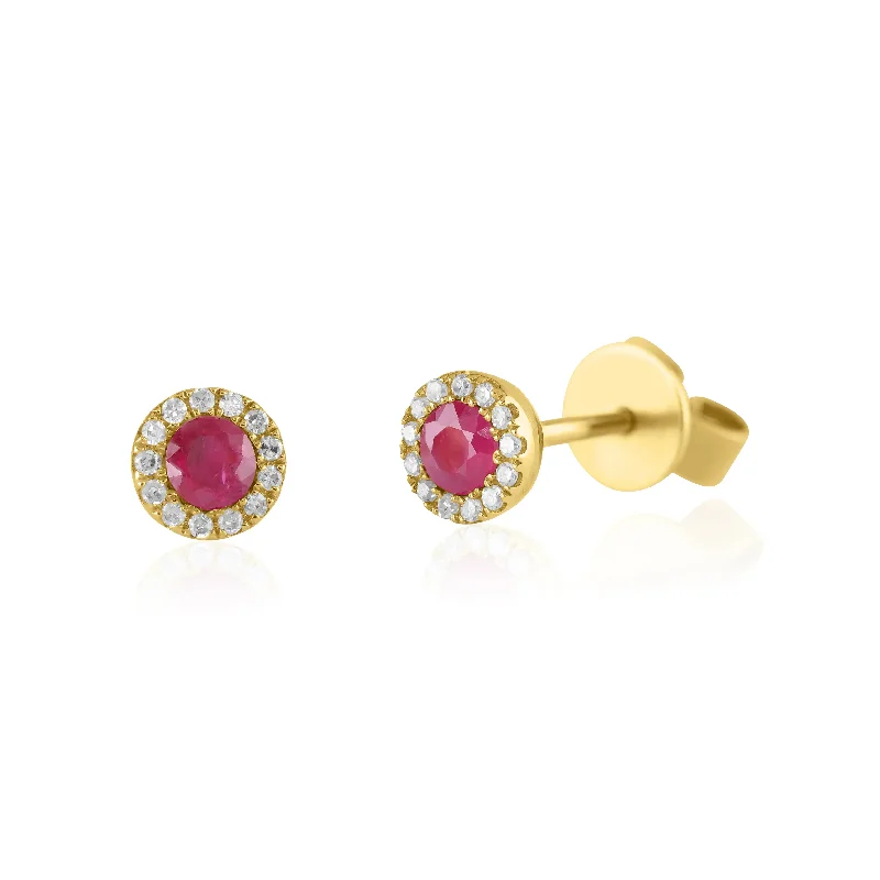 Trendy Earrings For Youthful Fashion-Ruby And Diamond Stud Earrings