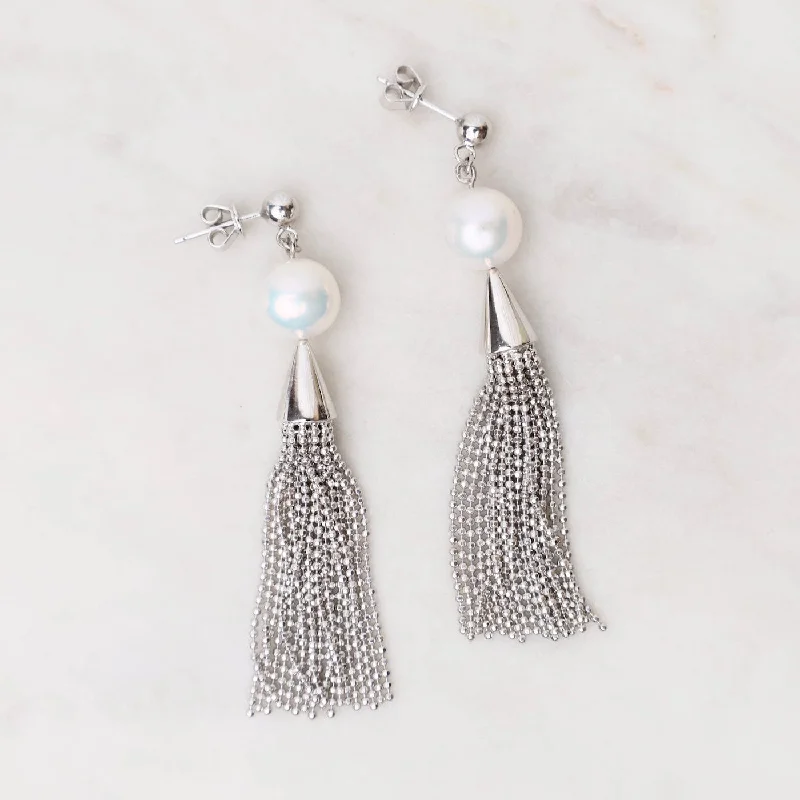 Fashionable Hoop Earrings For Everyday Looks-Sterling Pearl with Tassle Earrings