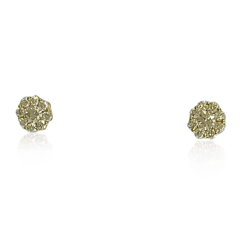 Lightweight Earrings For Comfortable Wear-Yellow Gold Diamond Cluster Earrings