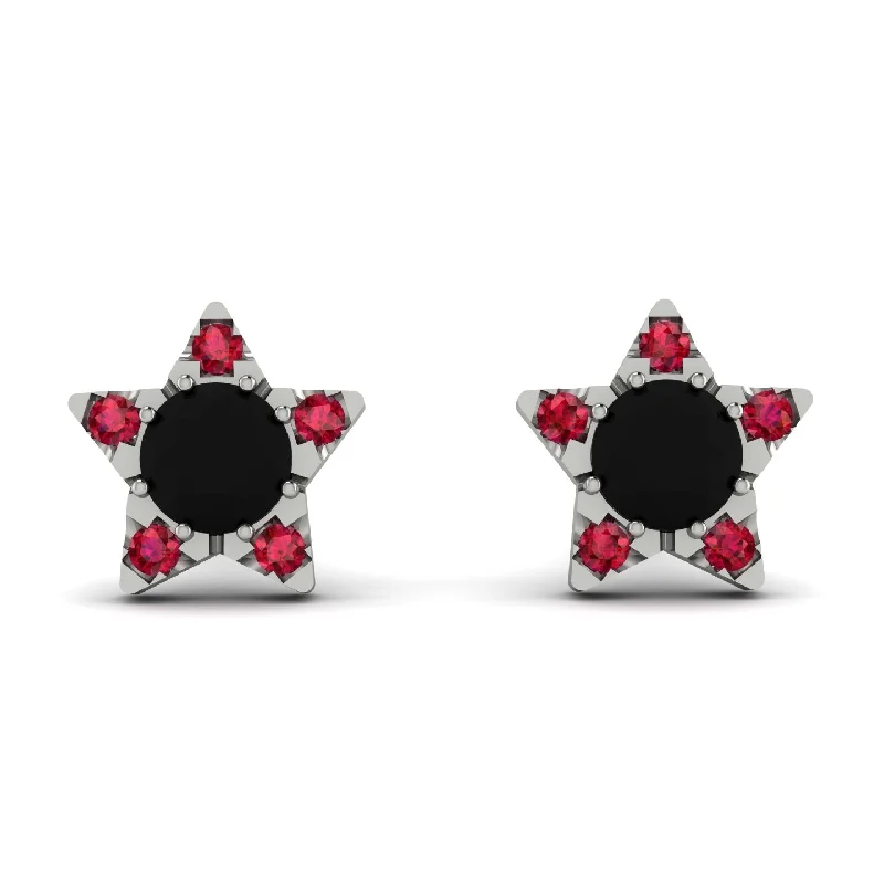 Geometric Earrings For Modern Appeal-Star Halo Black Diamond Earrings - Zelda No. 54